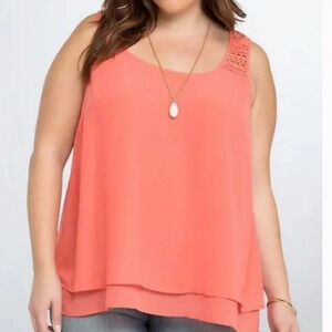 Torrid Women’s Coral Plus Size Cage Crotchet FlowyTank Top Sz 0